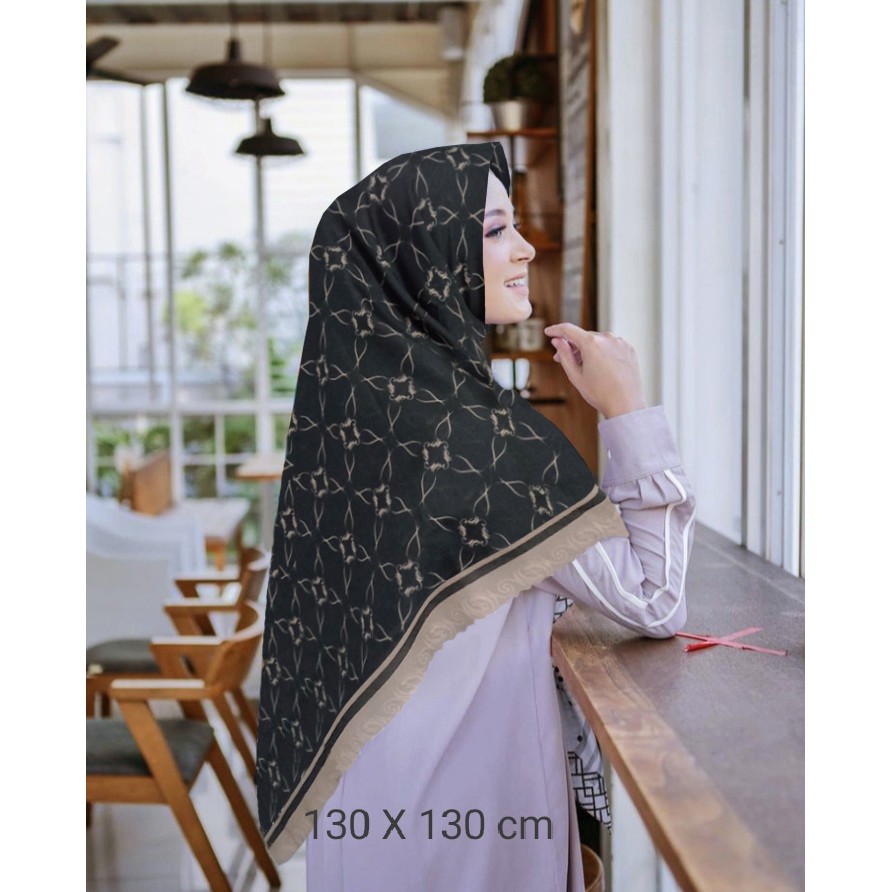BIG DISKON  Hijab syari segi empat jumbo ukuran 130x130 cm motif mono star hitam / Kerudung syari Se