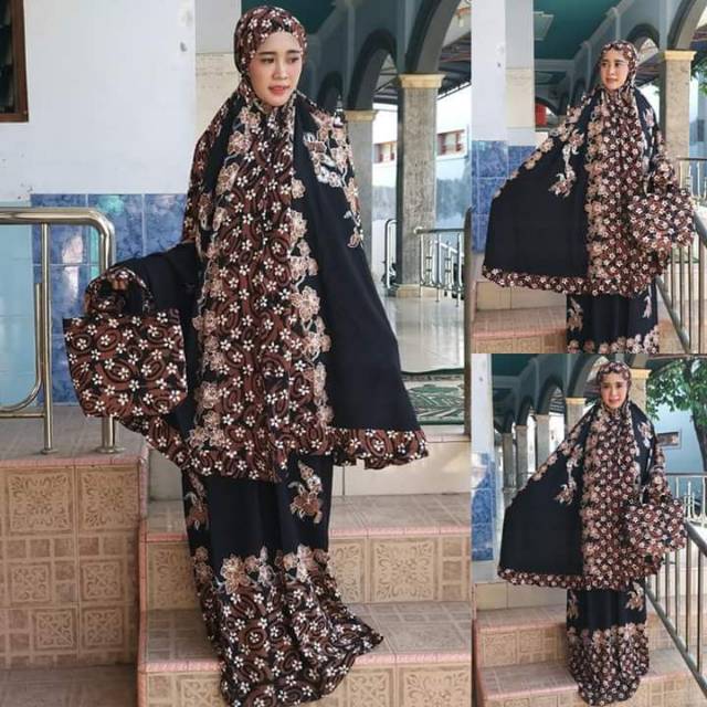 Mukena batik cap pekalongan motif sogan bunga cantik
