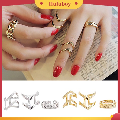 Hu Hu Hu Hu Hu Alat Bantu Pasang Kacamata♡ 3pcs / Set Cincin Knuckle Midi Model Terbuka Desain Panah Hollow Untuk Wanita