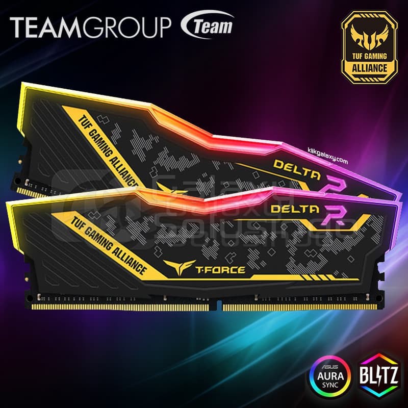 Ram gaming team delta rgb tuf ddr4 32gb 16gbx2 dual channel 2666mhz 1.2v longdimm for pc komputer