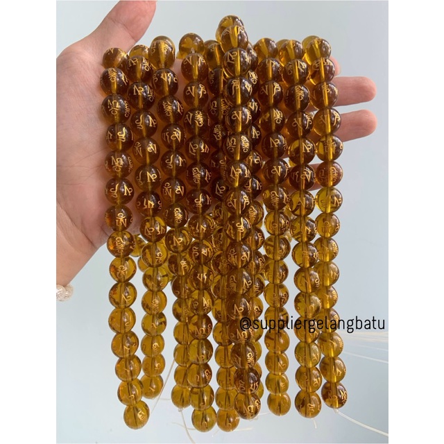 bongkah tibet smoky quartz 14mm renceng cokelat bahan serat emas brown