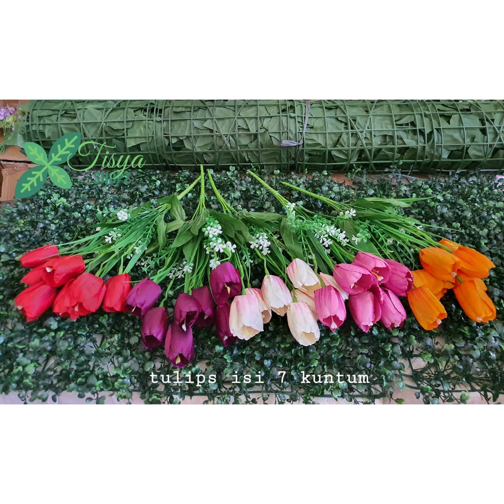 Bunga Tulip isi 7 kuntum / bunga tulip artificial bunga plastik [ TANPA POT ]