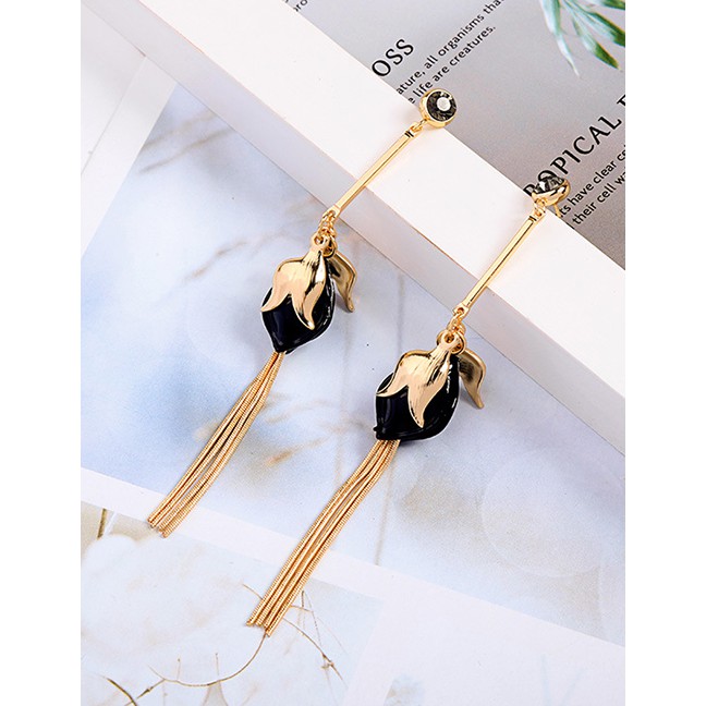 LRC Anting Tusuk Fashion Flower-studded Tassel Earrings F55554