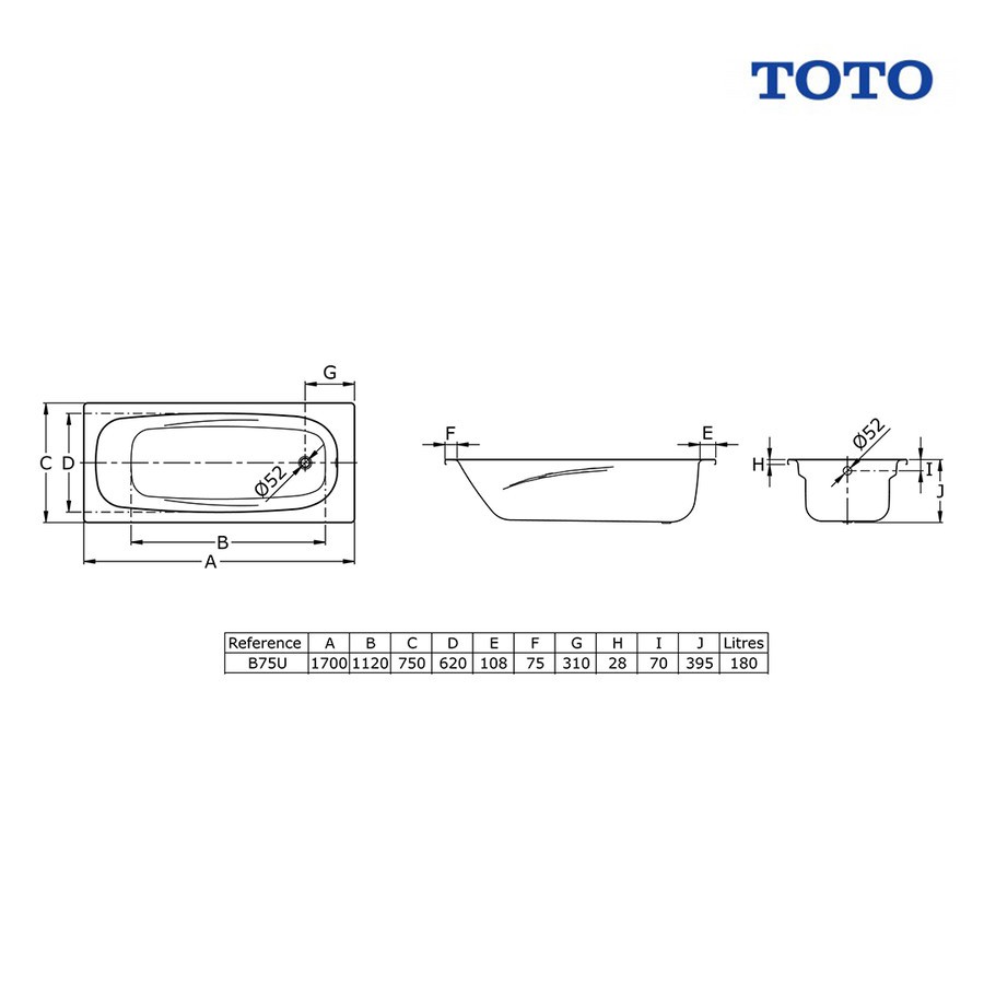 BATHTUP TOTO FB1700-75 WHITE