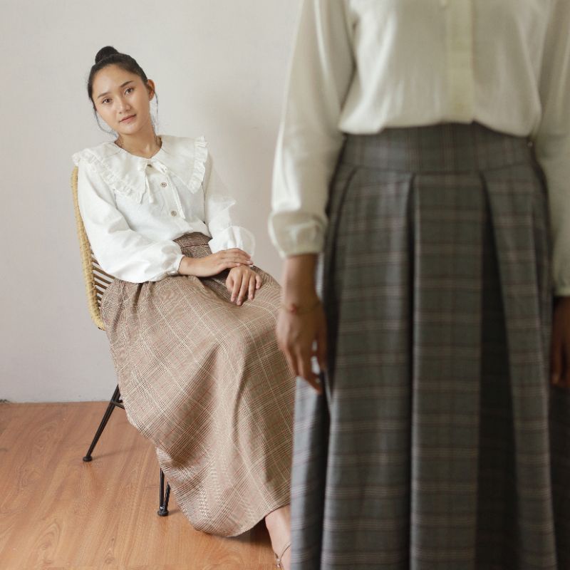 Vintage Skirt / Rok panjang motif kotak Korea / Rok Tartan-7