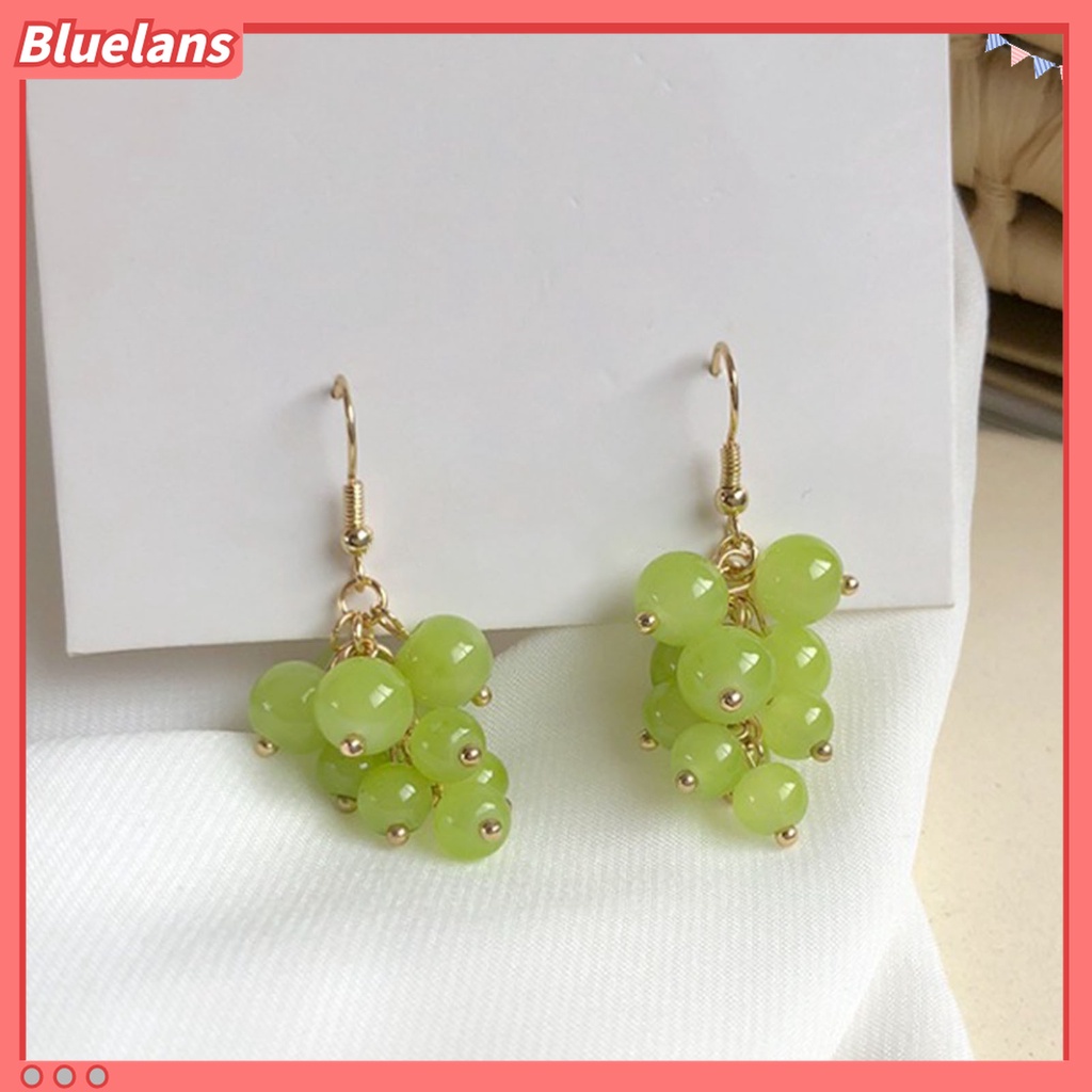 1 Pasang Anting Kait Tanpa Tindik Bentuk Anggur Aksen Manik-Manik Bulat Untuk Liburan