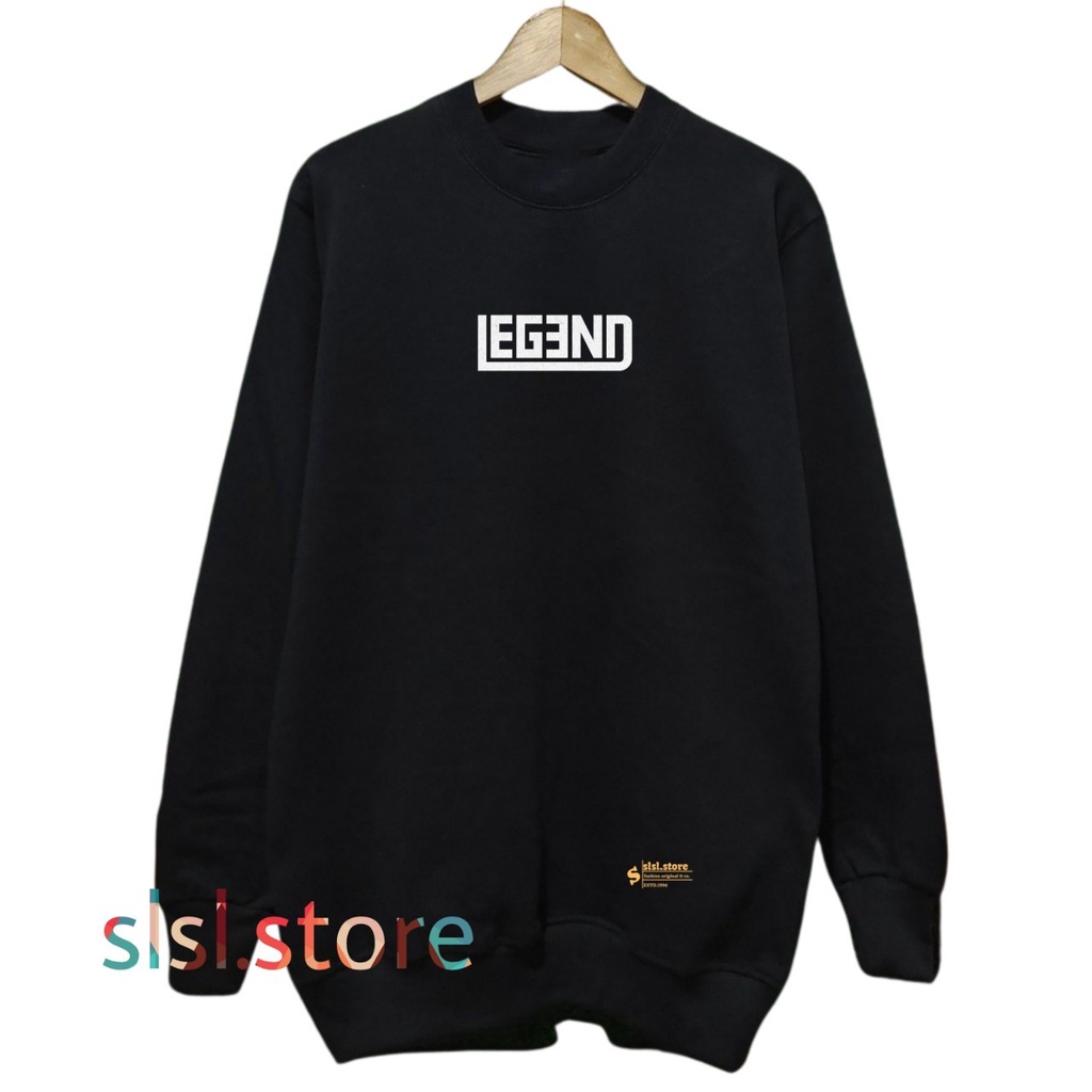 Crerwneck Oversize XXL Pria Dan Wanita Brand Distro Bandung Bahan Katun Tebal Black Series Sablon List LEGEND Sweatshirt Warna Hitam