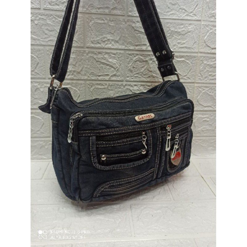 Tas slempang wanita jeans original garnet