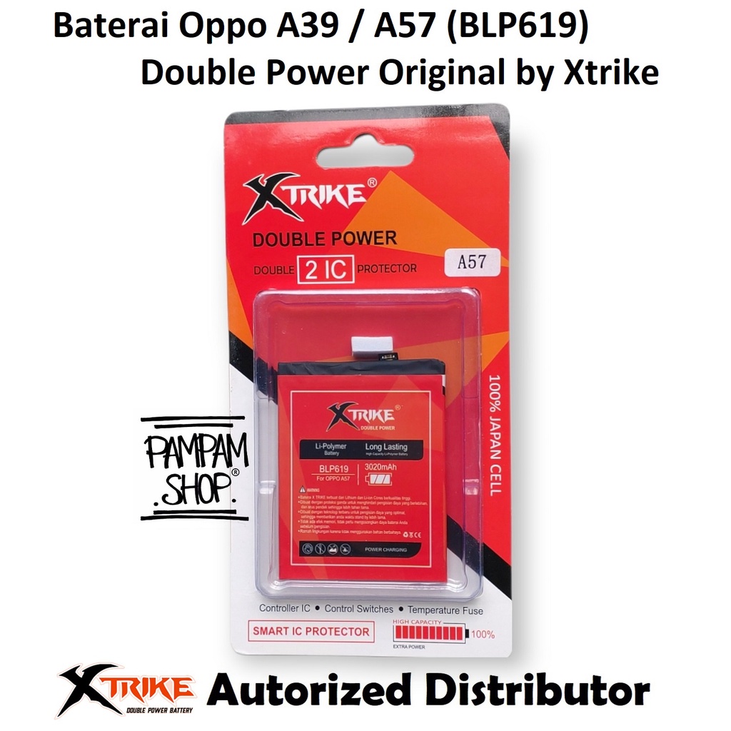 Baterai Xtrike Double Power Original Oppo BLP619 A39 A57 Batre Batrai Battery Handphone HP Ori Dual