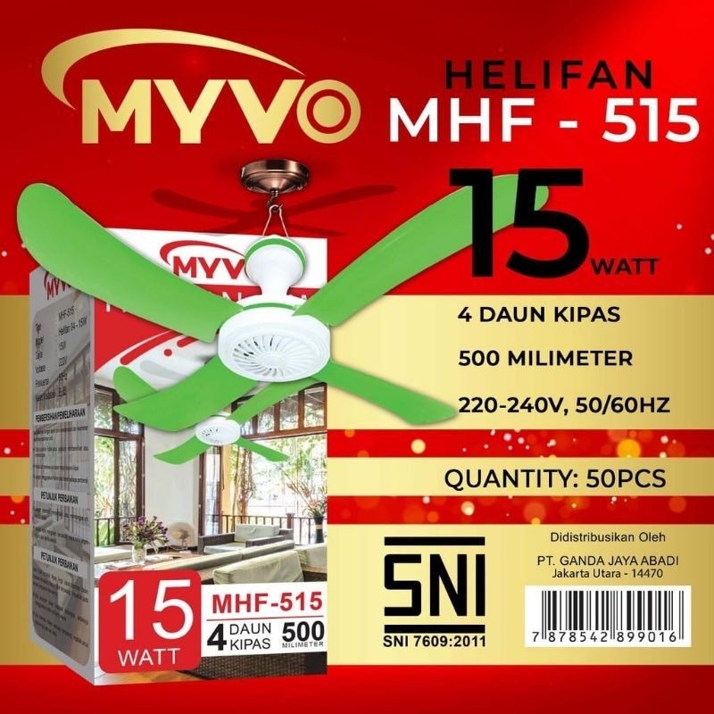 KIPAS ANGIN GANTUNG 4 BALING MYVO 15W WATT HELIFAN