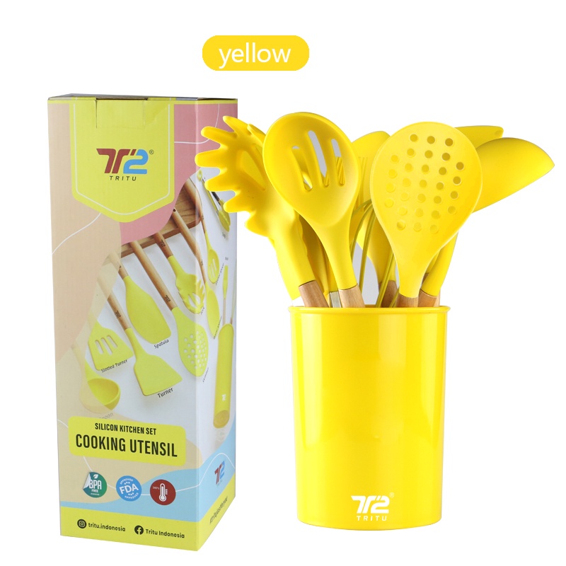 TRITU UTENSIL SET SUTIL 12 PCS SILIKON PERALATAN MEMASAK SPATULA SILICONE YELLOW