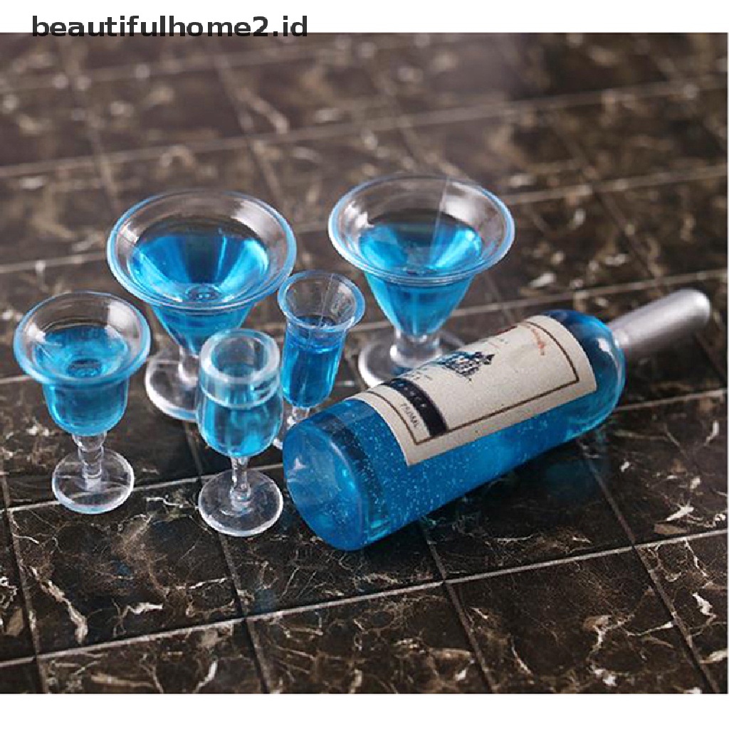 (beautifulhome2.id) 6pcs / set Mainan Miniatur Gelas Wine / Cocktail Skala 1: 12 Untuk Aksesoris Dapur Rumah Boneka