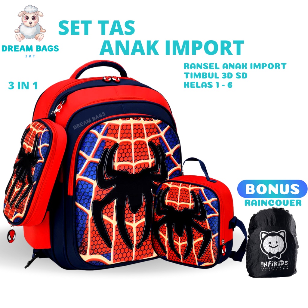 DREAM BAGS 3in1 Tas Ransel Anak Sekolah Import Laki Laki Ukuran SD Tas Anak Cowok