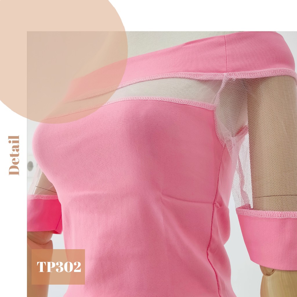 TP302 - BAJU ATASAN SABRINA SCUBA PINK POLOS IMPORT MURAH
