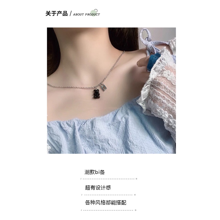 Jepang dan Korea gaya minimalis desain kartun beruang kalung wanita manis elegan style pacar kalung