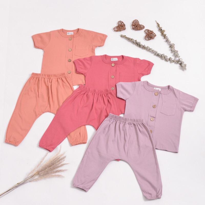 LITTLE ME BABY BUTTON SET SHORT SLEEVE SETELAN BAJU PENDEK CELANA PANJANG BAJU BAYI BAJU ANAK