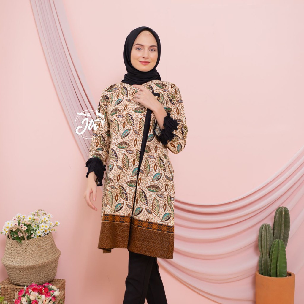 Atasan Seragam Baju Batik Wanita Muslim Tunik Kondangan Pengajian Kasual Modern Cantik Mewah