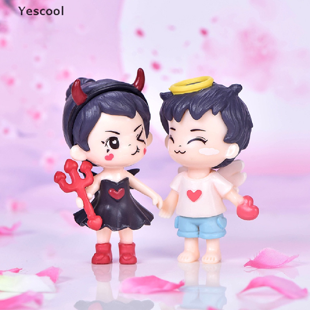 Yescool Miniatur Figur Pasangan Malaikat Demon Untuk Dekorasi Taman Minifairy Garden