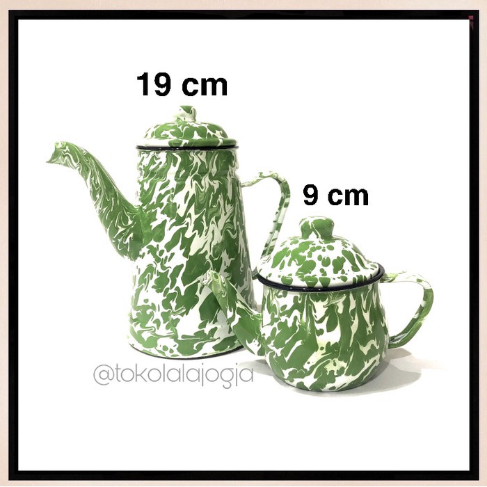 Teko Enamel Jadul Tempo Dulu Jogja 9cm  / blirik hijau / moci blirik 9 cm / teko blirik hijau