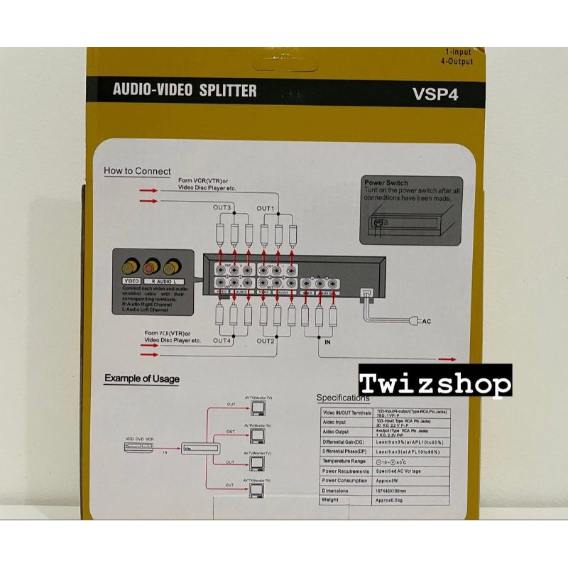 Splitter Distribution AV 104 USAT / Splitter RCA 4 Port Audio Video