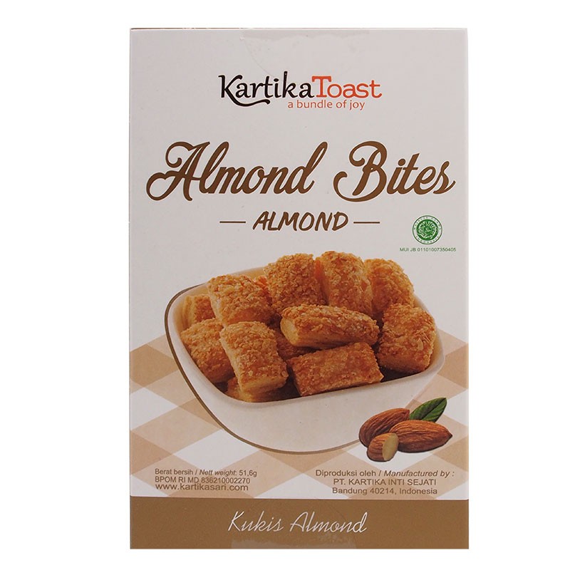 

ALMOND BITES KARTIKA TOAST ISI 2 PACK @51.6 GR