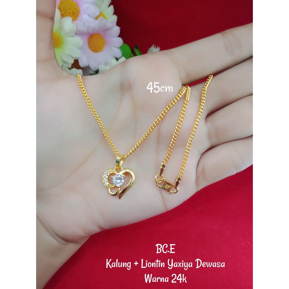 Kalung Liontin Love Berlian Lapis Emas Hongkong 24k Asli