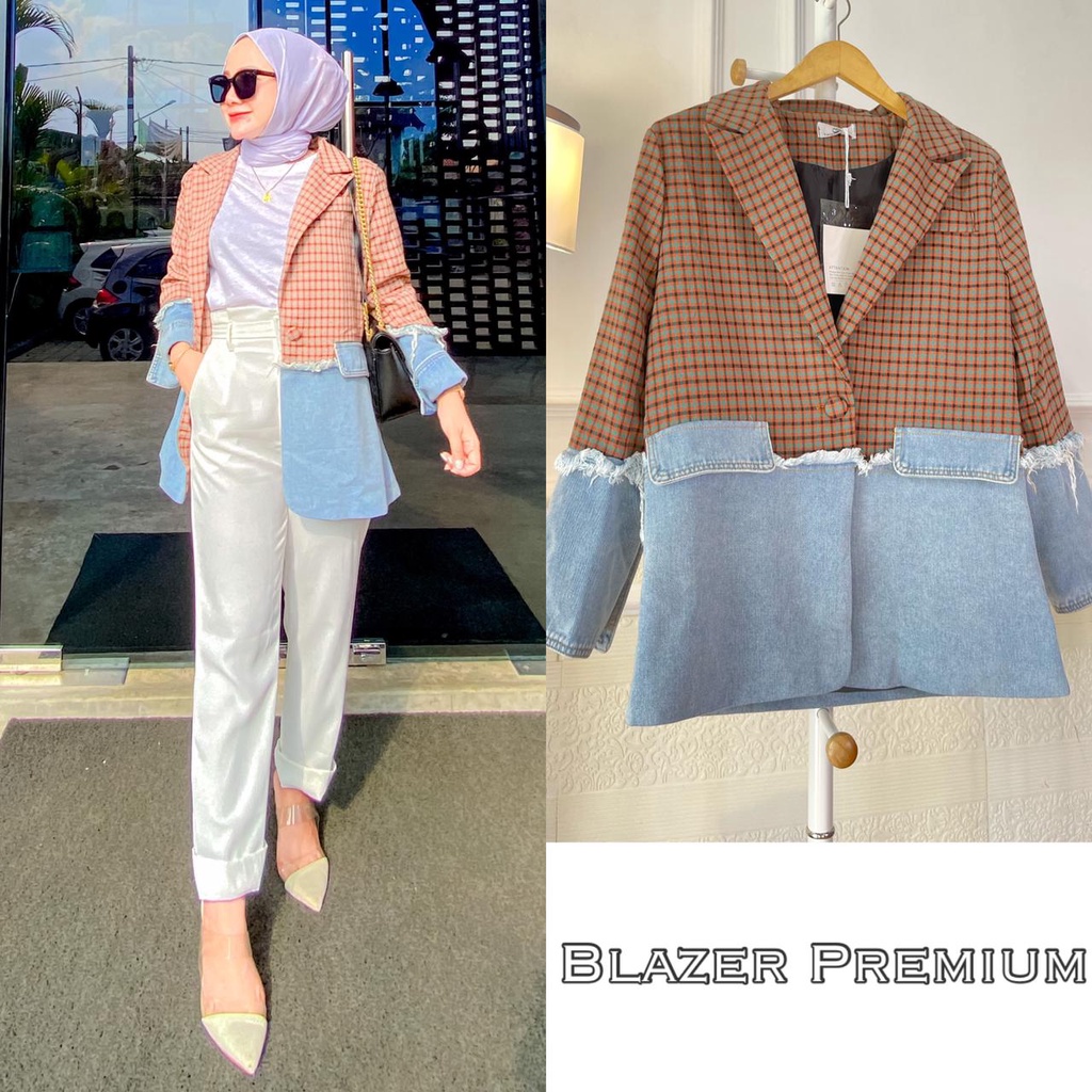 BLAZER PREMIUM KATUN KOTAK MIX JEANS IMPORT
