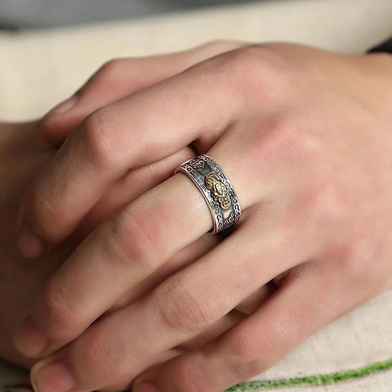 Cincin Jimat Feng Shui Keberuntungan Model Terbuka Dapat Disesuaikan Gaya Retro China Untuk Unisex