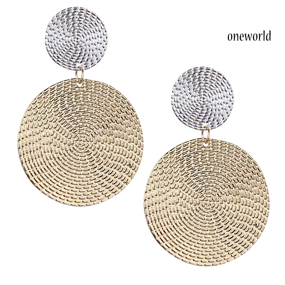 OW@ Women Exaggerated Geometric Circular Pendant Concave Convex Earring Jewelry