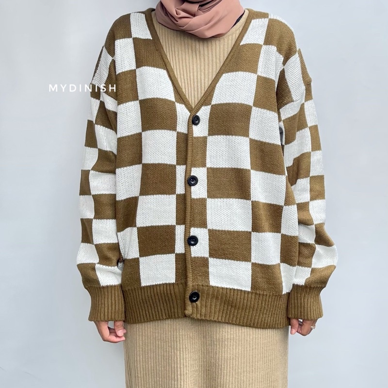 Cornela Cardigan Rajut Motif Catur Kotak - Kardigan Korea Jeno NCt Dream