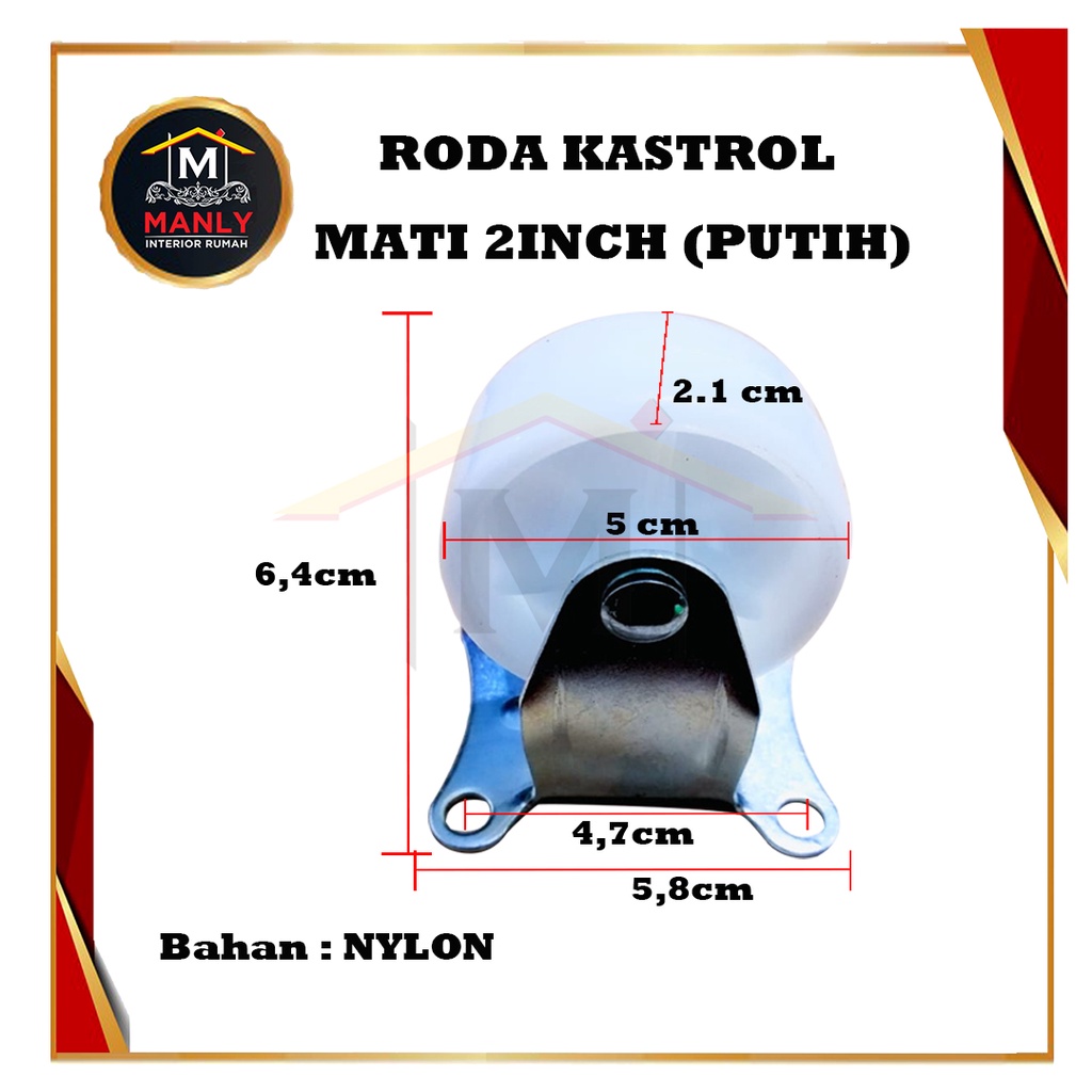 Roda Kastor Troly Etalase / Roda Lemari / Roda Kursi 2 Inch Mati, Isi 1 Pcs &amp; FREE SEKRUP