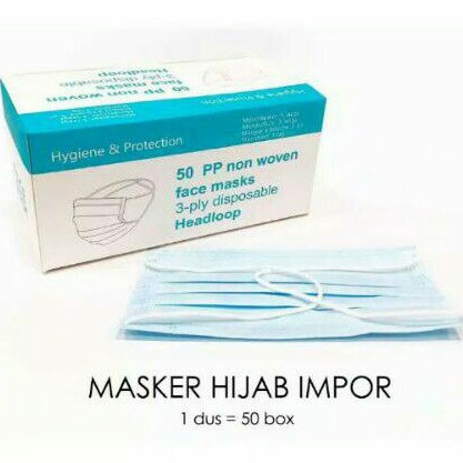 MASKER HIJAB 3 PLY MEREK FACE MASK 1 BOX ISI 50PCS. TERMURAH