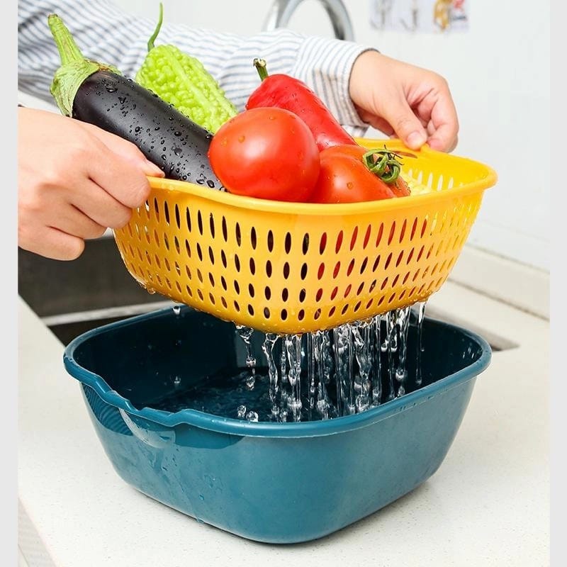 Saringan &amp; Tempat Penyimpanan 2in1 Sayur &amp; Buah / Portable Kitchen Hanging Drain Basket Double layer murah dan praktis