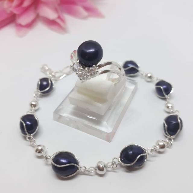 Set gelang cincin perak mutiara lombok