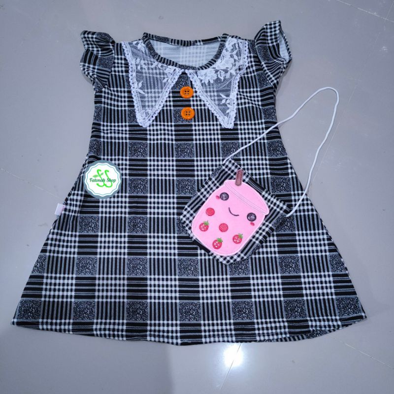 Dress Anak usia 2 3 tahun motif kotak boba ( dress bobamama tas)