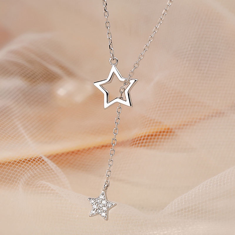 Flashing Diamond Star Necklace Hollow Design Necklace Female Tassel Clavicle Chain Women's Simple Temperament Sexy Girl Jewelry