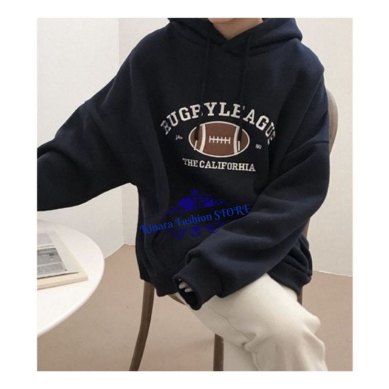 Jaket Hoodie sweater oversize pakaian pria wanita Outerwear Korean Style RUGBYLEAGUE bahan Fleece