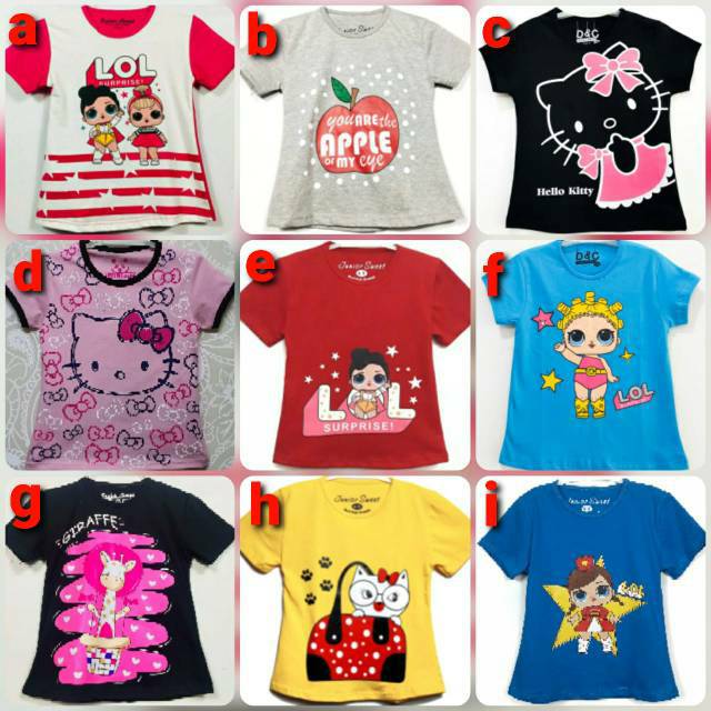 Ecer dan Grosir Kaos karakter anak cewek / perempuan 7, 8, 9, 10 Tahun