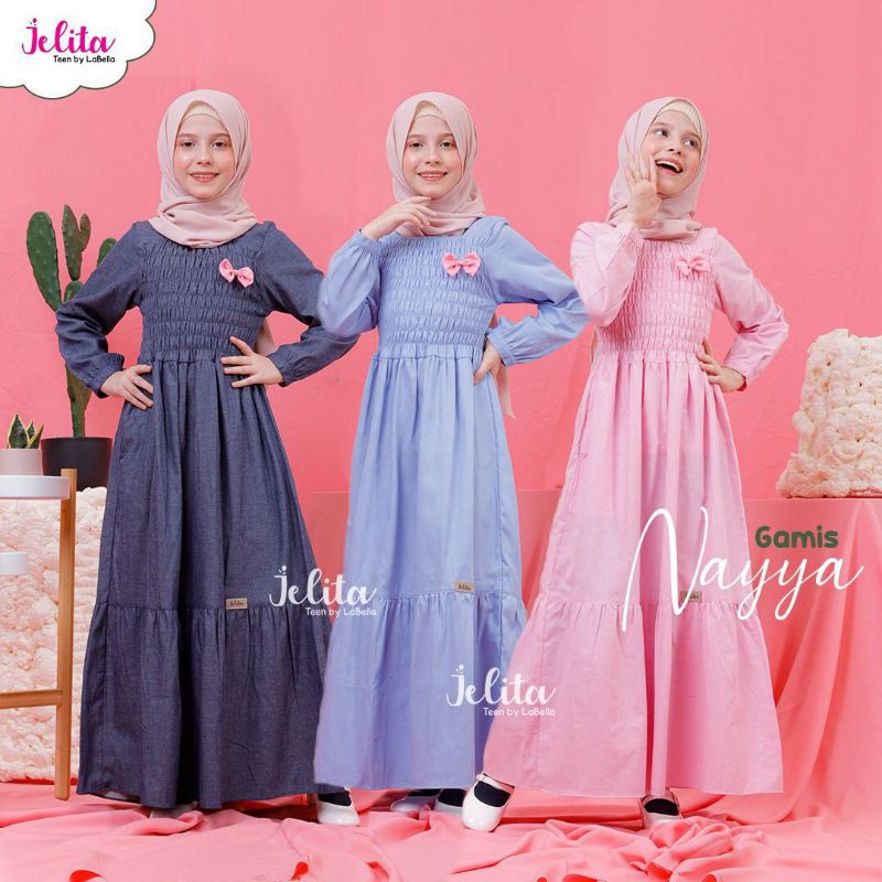 JELITA TEEN Gamis Remaja NAYYA Polos Model Smoke