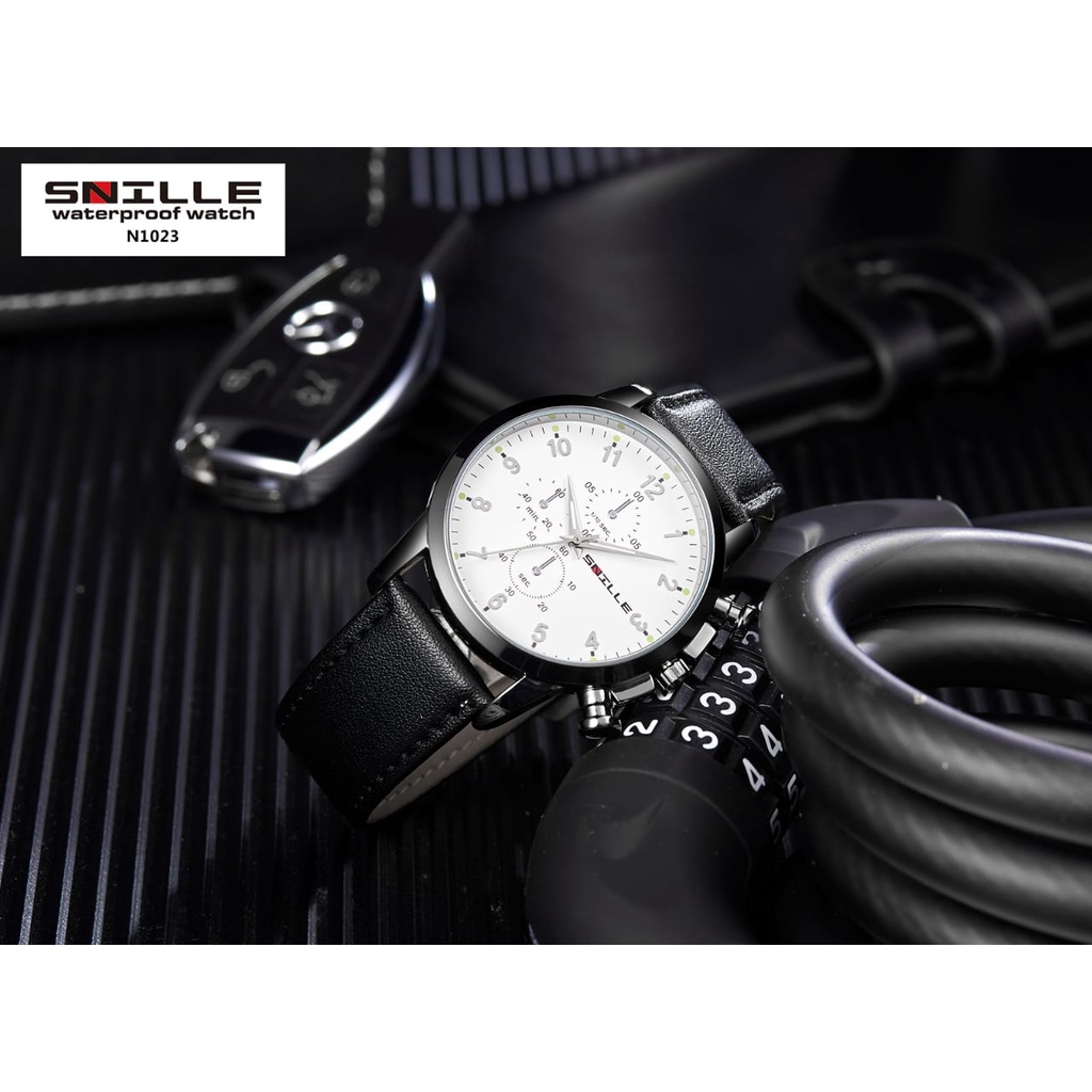 Jm Tangan Pria Kulit Original SNILLE N 1023 Anti Air { Free Box+Batrey }