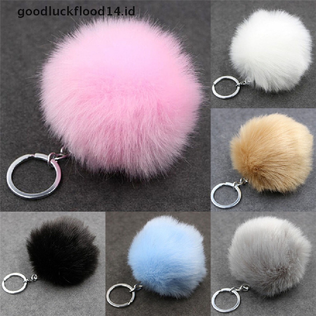 [OOID] Silver  Metal Buckle Key Chain Faux Rabbit Fur Ball Pendant Bag Key Chain Lucky ID