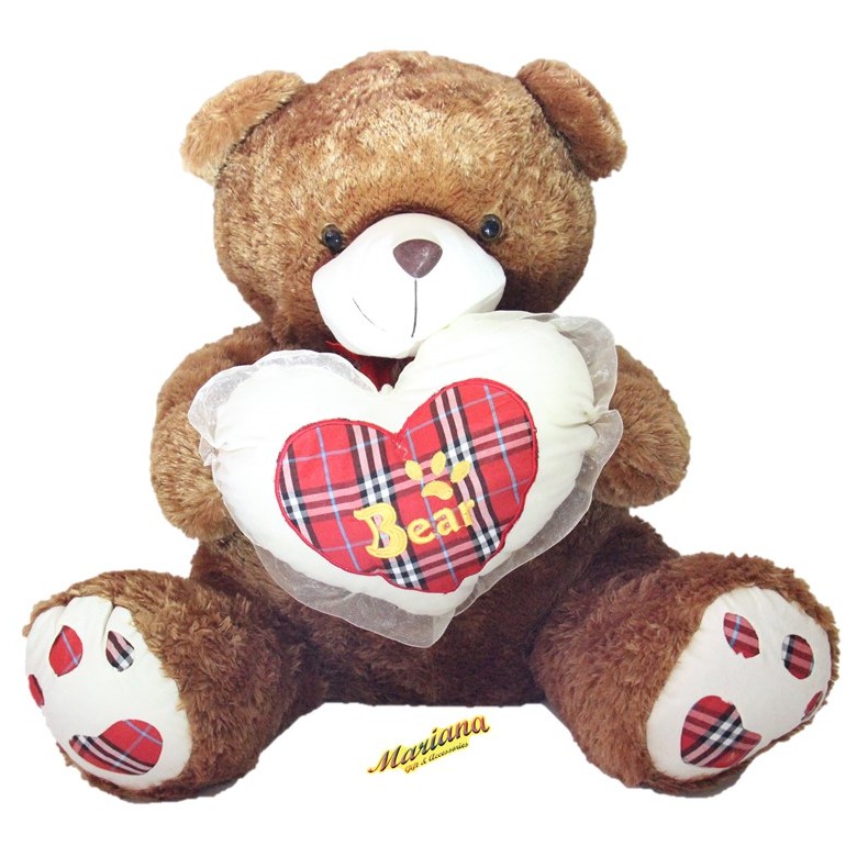 Boneka Bear Beruang Love Renda Size Jumbo Cokelat Cream Pink Cokelat Muda