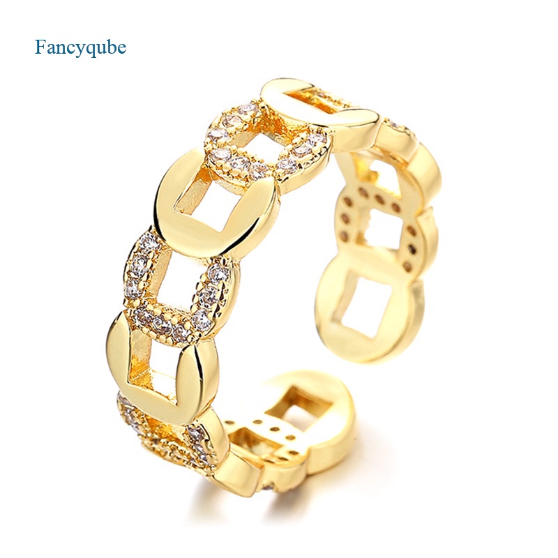 Fancyqube Cincin Model Rantai Twist Terbuka Bahan Titanium Steel Lapis Emas 18k Gaya Eropa