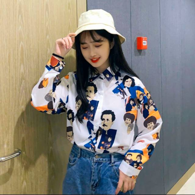  Kemeja  Wanita Retro Kartun  motif original Shopee Indonesia