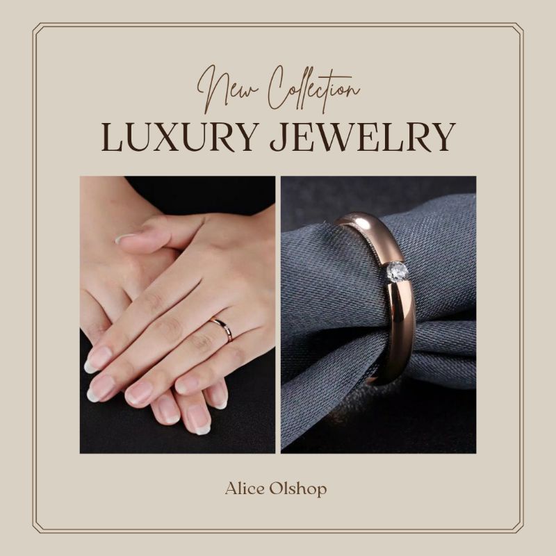 Cincin Titanium Wanita Rose Gold, Cincin Tunangan Cantik