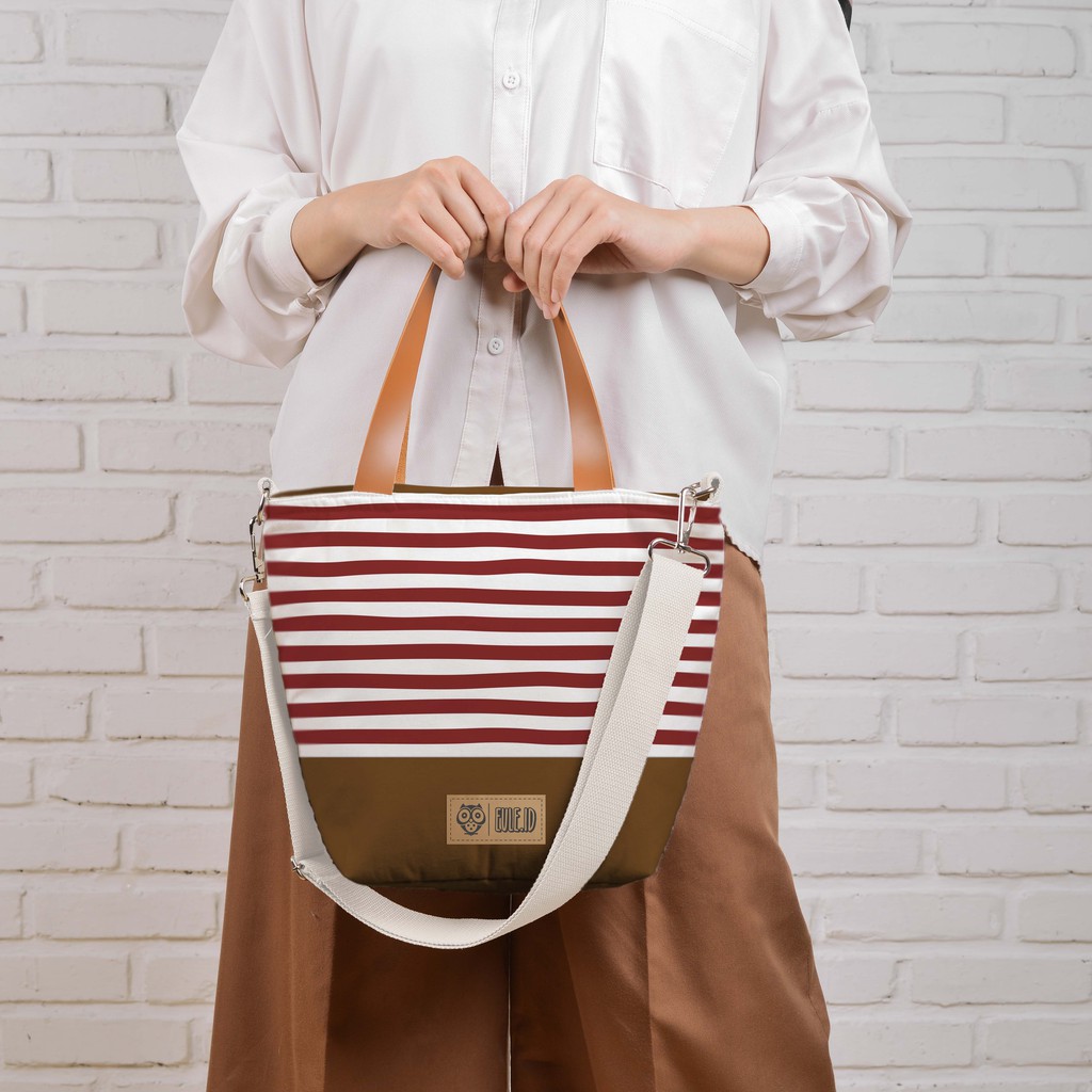 Sling Bag Kanvas Stripe Marun