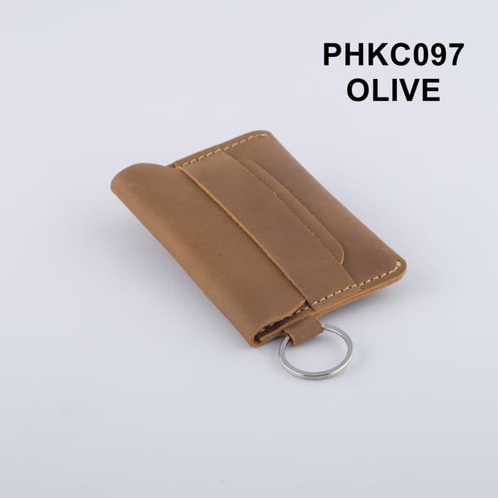 gantungan kunci mobil motor dompet stnk kulit warna olive - PHKC097