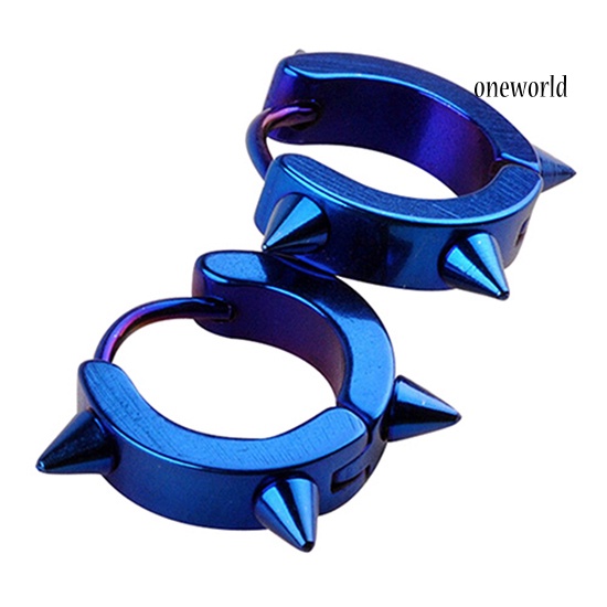 OW@ Unisex Titanium Steel Punk Rivet Ear Studs Spike Hoop Huggie Piercing Earrings