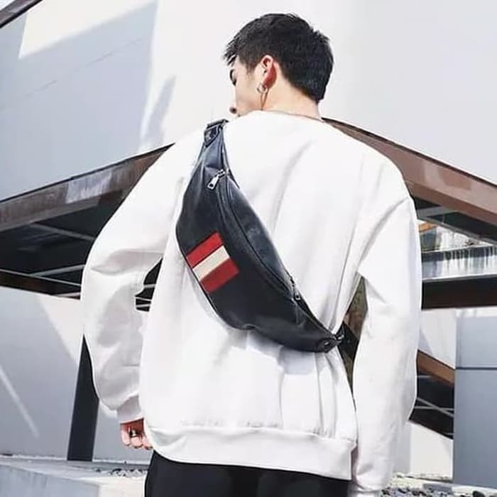 Waist Bag Pria Tas Bahu Tas Selempang Pria Tas Pria Tas Kulit RED-LINE