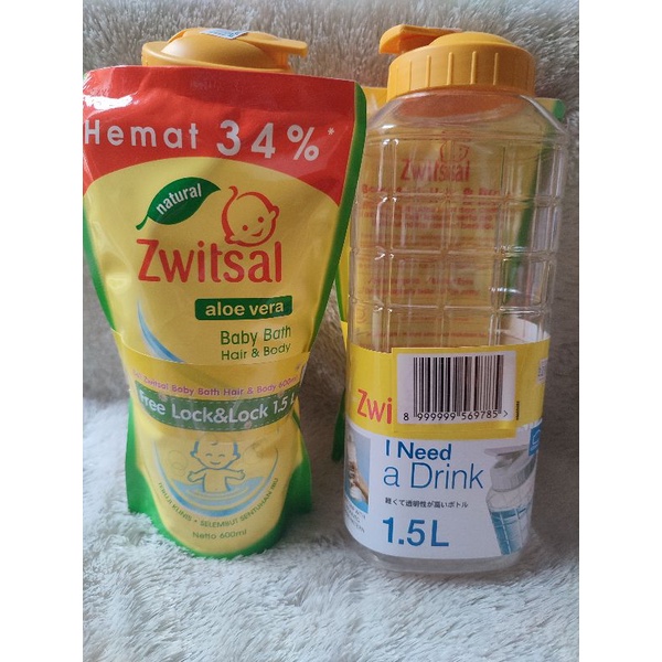 zwitsal hair&body baby bath 600ml+ free botol 1,5L